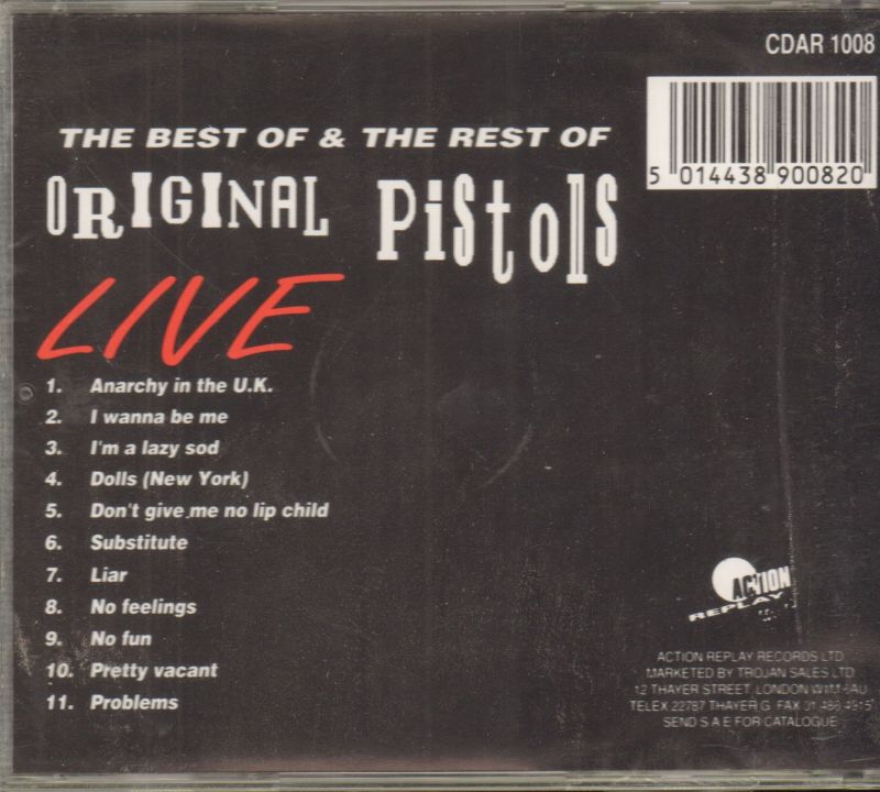 Sex Pistolscd Albumoriginal Pistols Live Action Replay Cdar 1008 Uk 